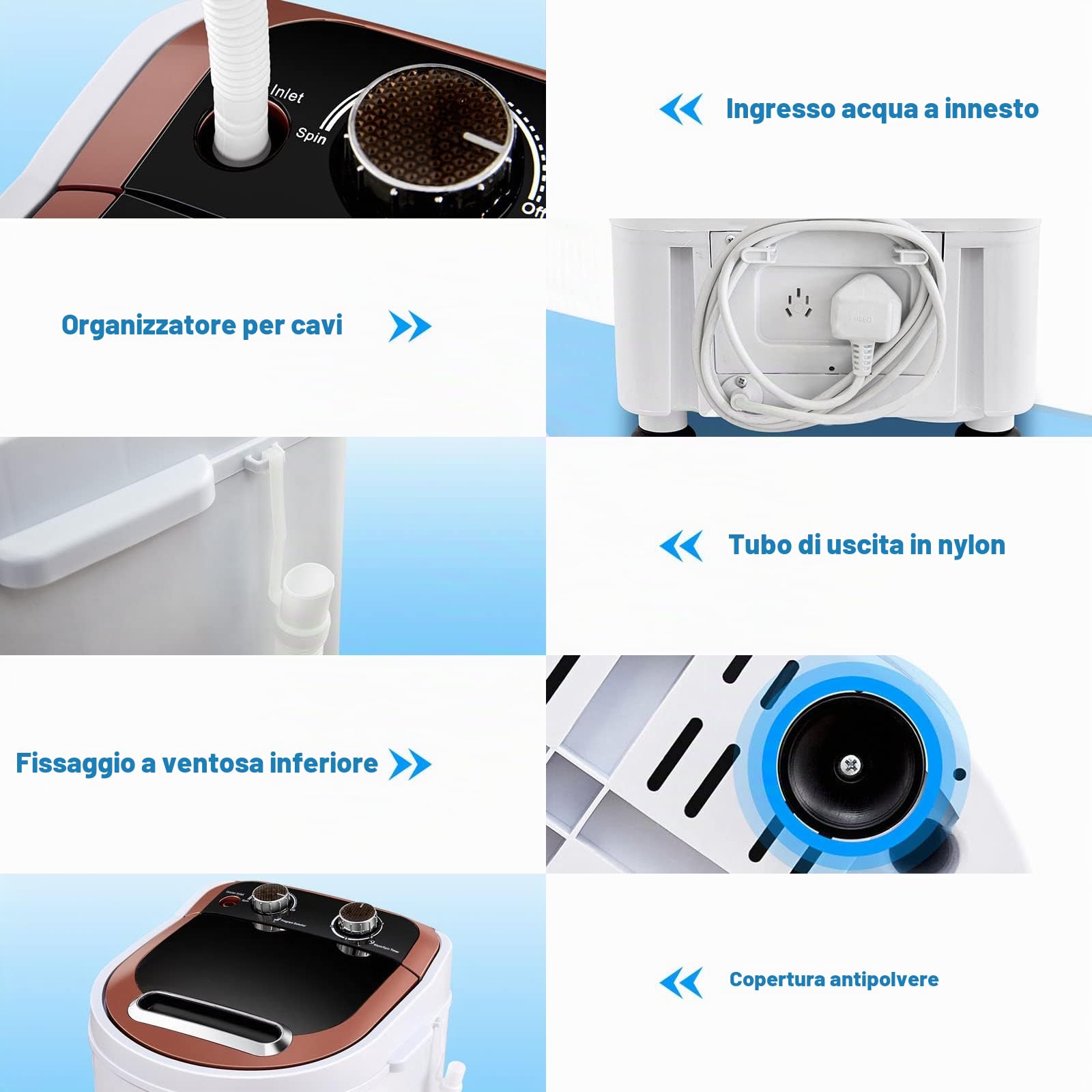 TUKAILAI Mini lavatrice, lavatrice da campeggio per 3 kg di biancheria, centrifuga 2 in 1, lavatrice da viaggio, lavatrice portatile singolo, tub, non elettrica, con timer