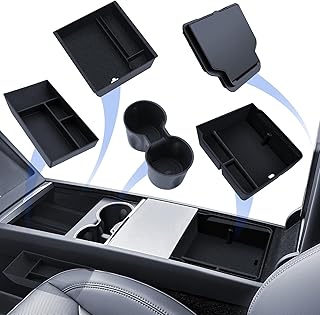 5 pièces accessoires pour Tesla Model Y 2025-2026, console centrale Juniper, plateau organisateur en silicone, boîte de rangement pour accoudoirs, boîte cachée et porte-gobelet (Flocking)