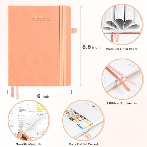 Miniatura 2 de Ospelelf Calendario 2024, planificador de 12 meses, 6 x 8 pulgadas, planificador diario mensual de cuero rosa