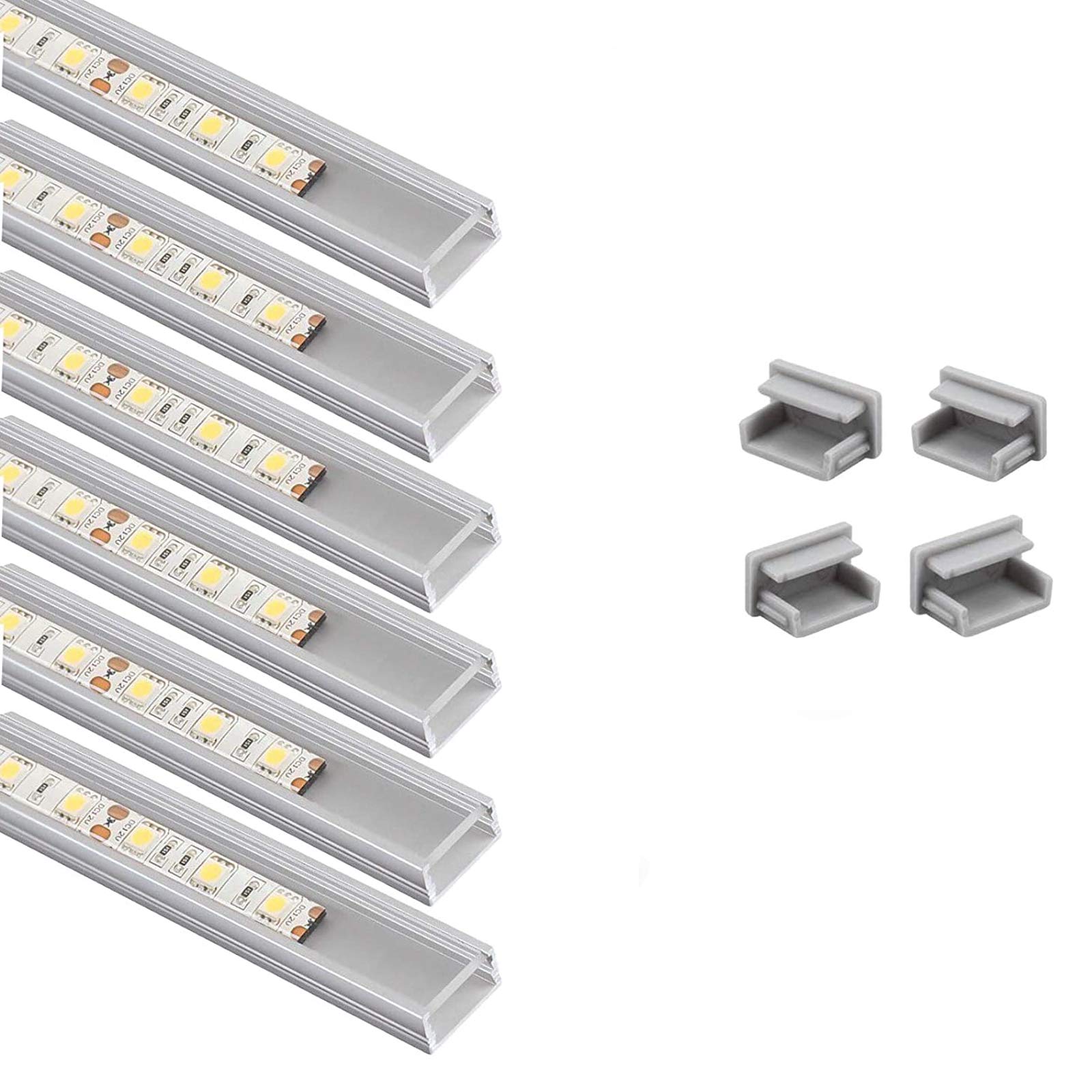 Aluminium LED Profile 6/12 Pack 1m/3.3ft Surface Mounted LED Aluminium Channel with Cover for LED Strip Lights by MKGT® (Opal Cover, 12Pcs (12x1M Profile))