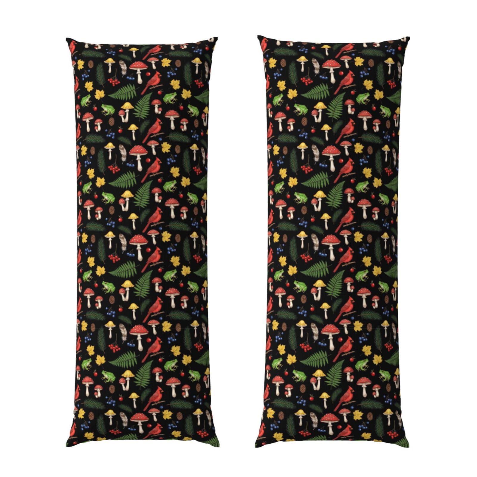 Body Pillow Cover 20x54, Autumn Fall Leaves Frog Red Mushroom, Soft Microfiber Long Pillowcase with Zipper Closure, Breathable Protector for Bedroom Sofa Couch Sleeping
