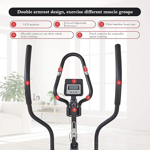 Miniatura 5 de Elíptico Cross Trainer 2 en 1 máquina de ejercicios de escalonamiento cardiovascular con volante magnético, 3 piezas de manivela y monitor LCD, 220