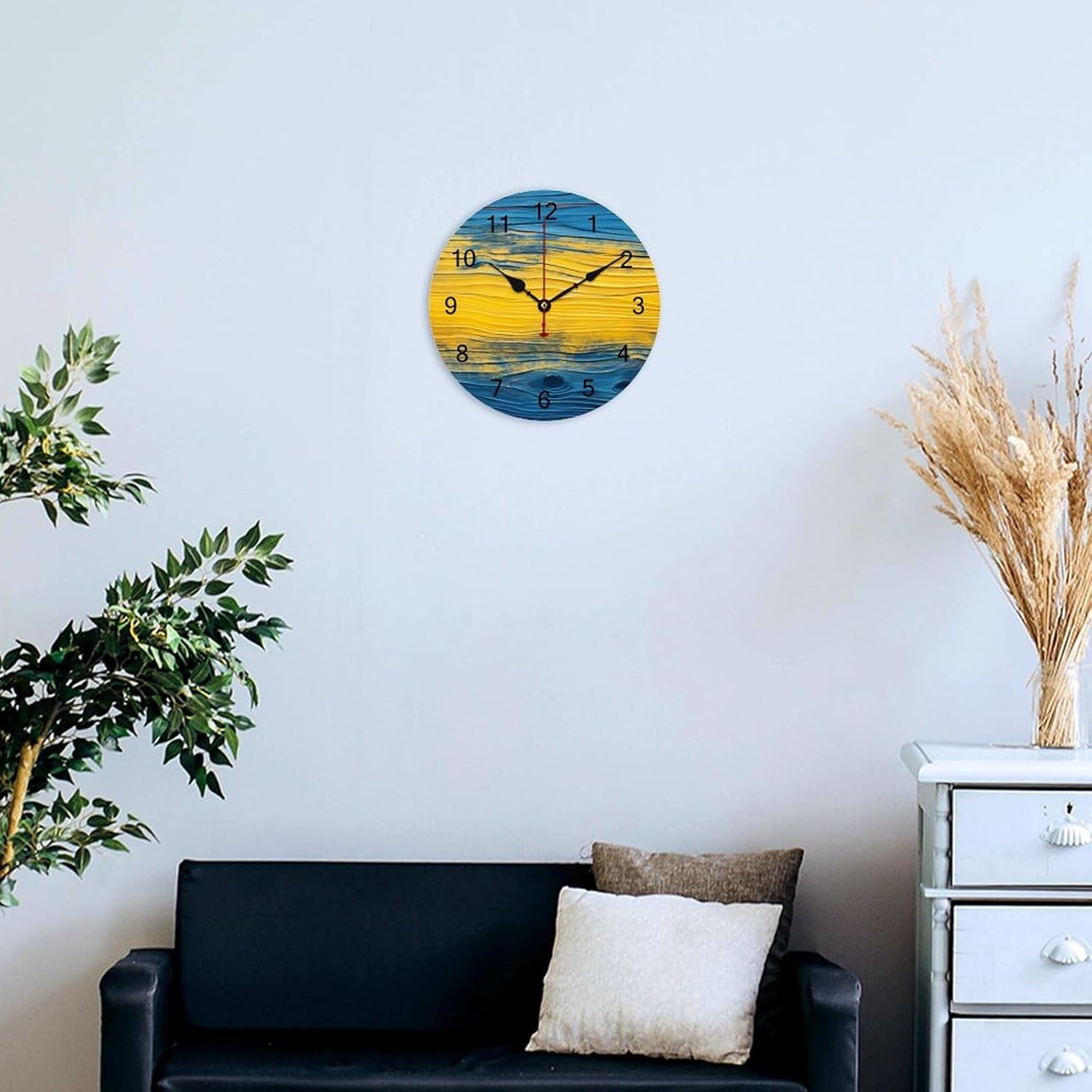 Rustic Country Wall Clock 14" Non-Ticking Silent Battery Operated Round Wooden Clock Farmhouse Holiday Seasonal Home Decor Clock for Kitchen School Living Room First Home Gift