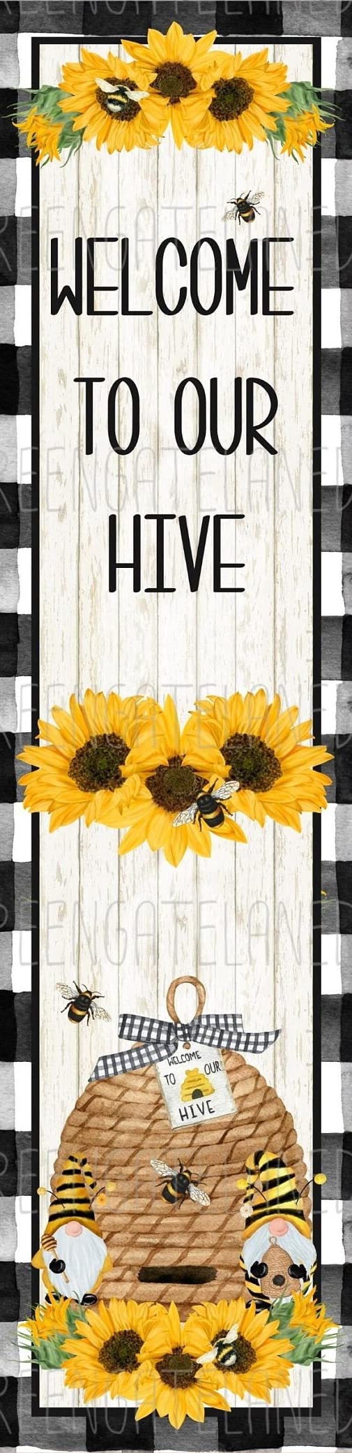 Welcome To Our Hive Porch Sign, Porch Leaner Sunflowers Bees Gnomes Hive Sign, Porch Metal Tin Signs & Sayings Home Decor Farmhouse 6x16 in
