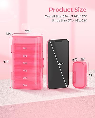 Miniatura 7 de Organizador de pastillas semanal ampliado, pastillero de 7 días, fácil de abrir, organizador de medicamentos sin BPA con 7 recipientes interiores