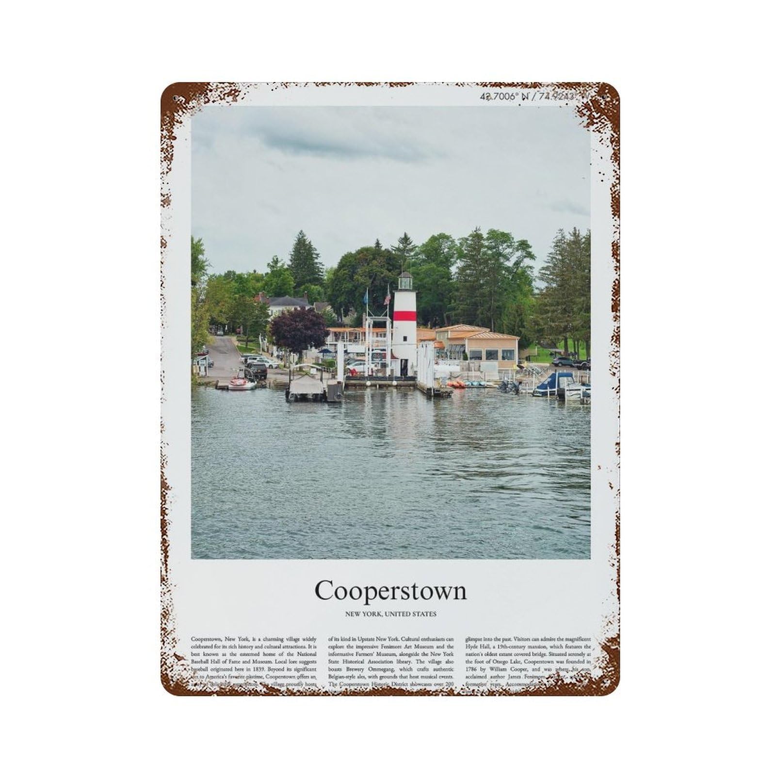 xiaoxiaoshen Cooperstown New York, United States, USA City Scenery Wall Decor Art Metal Tin Poster Modern Home Decor Art Home Bar Shop Decorations Vintage Sign 40x30cm