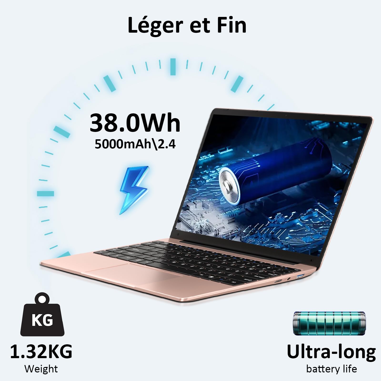 bvate 2026 Ordinateur Portable 14" 256 Go Win 11 N4020 - Or Rose