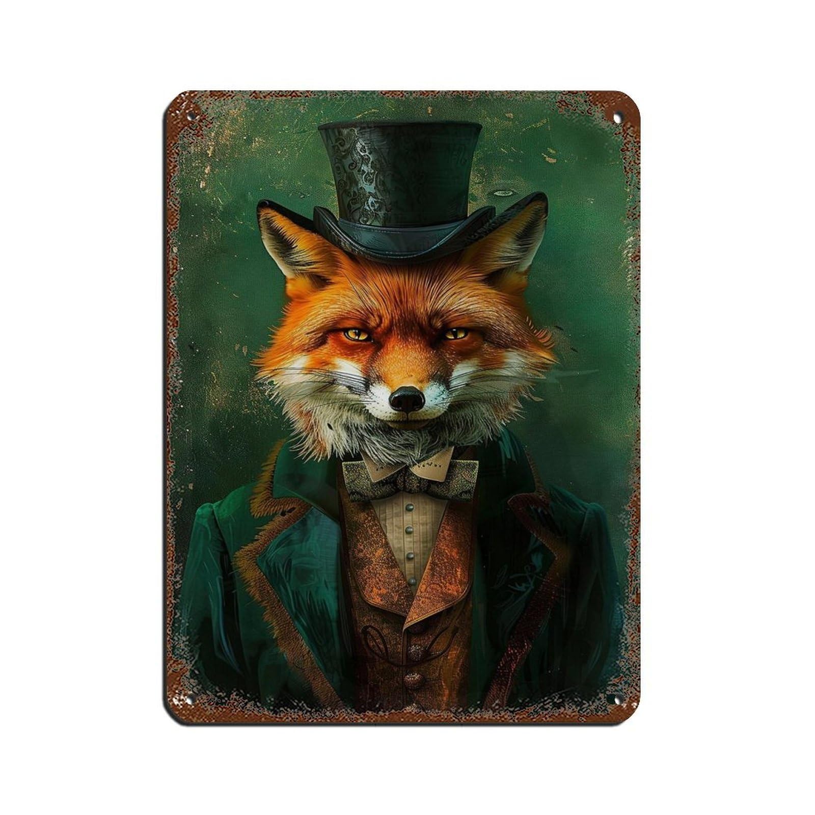 Cottage Renaissance Gentleman Fox Painting Poster Tin Sign Vintage Metal Pub Club Cafe Bar Home Wall Art Decoration Poster Retro 12x16inch(30x40cm)