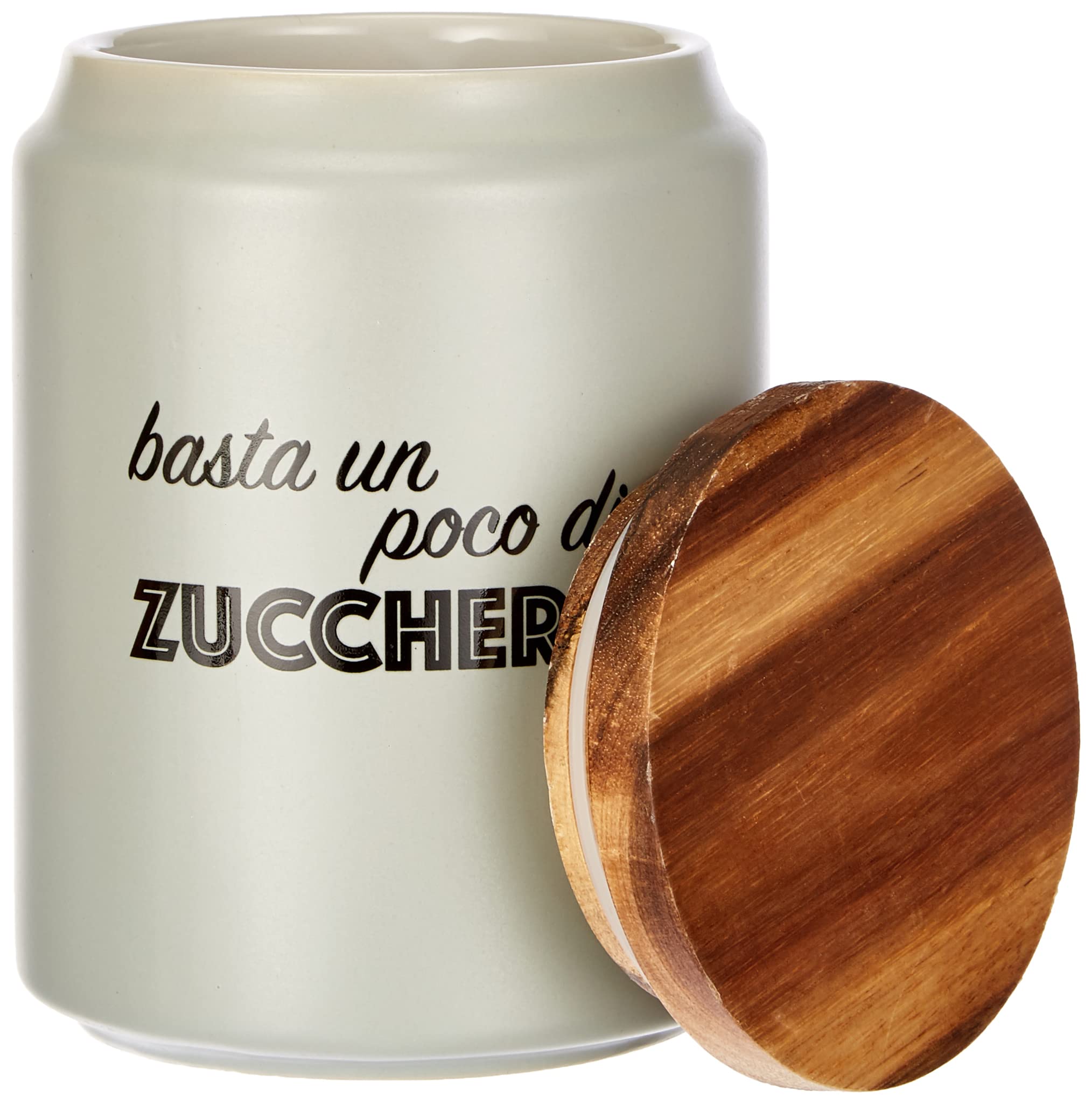 Villa D'Este Home Barattolo Zucchero In Gres – Tappo In Bamboo – Grigio Opaco – 11x15 Cm