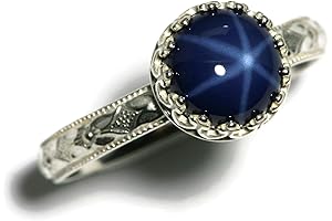 Lab Created Blue Star Sapphire Ring Symmetrical Flower Crown - Sterling Silver