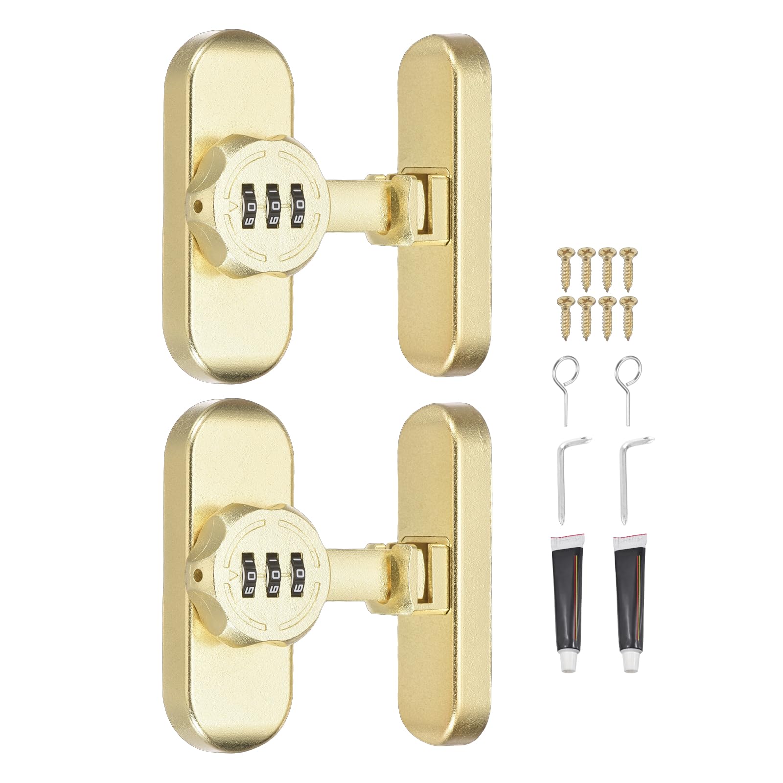 PATIKIL 2Pcs 90/180 Degree Barn Door Combination Lock with Password, 3 Digit Mechanical Password Lock for Sliding Door Gate Cabinets Closet, Gold