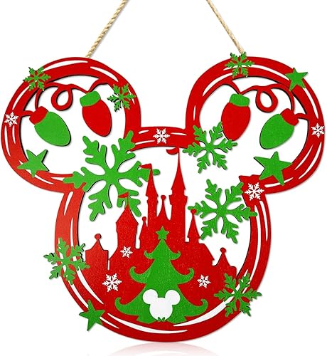 Miniatura 3 de Decoración de puerta de Navidad, ratón de Navidad, letrero colgante de puerta de madera, adornos de Navidad rojos, letrero de bienvenida para puerta