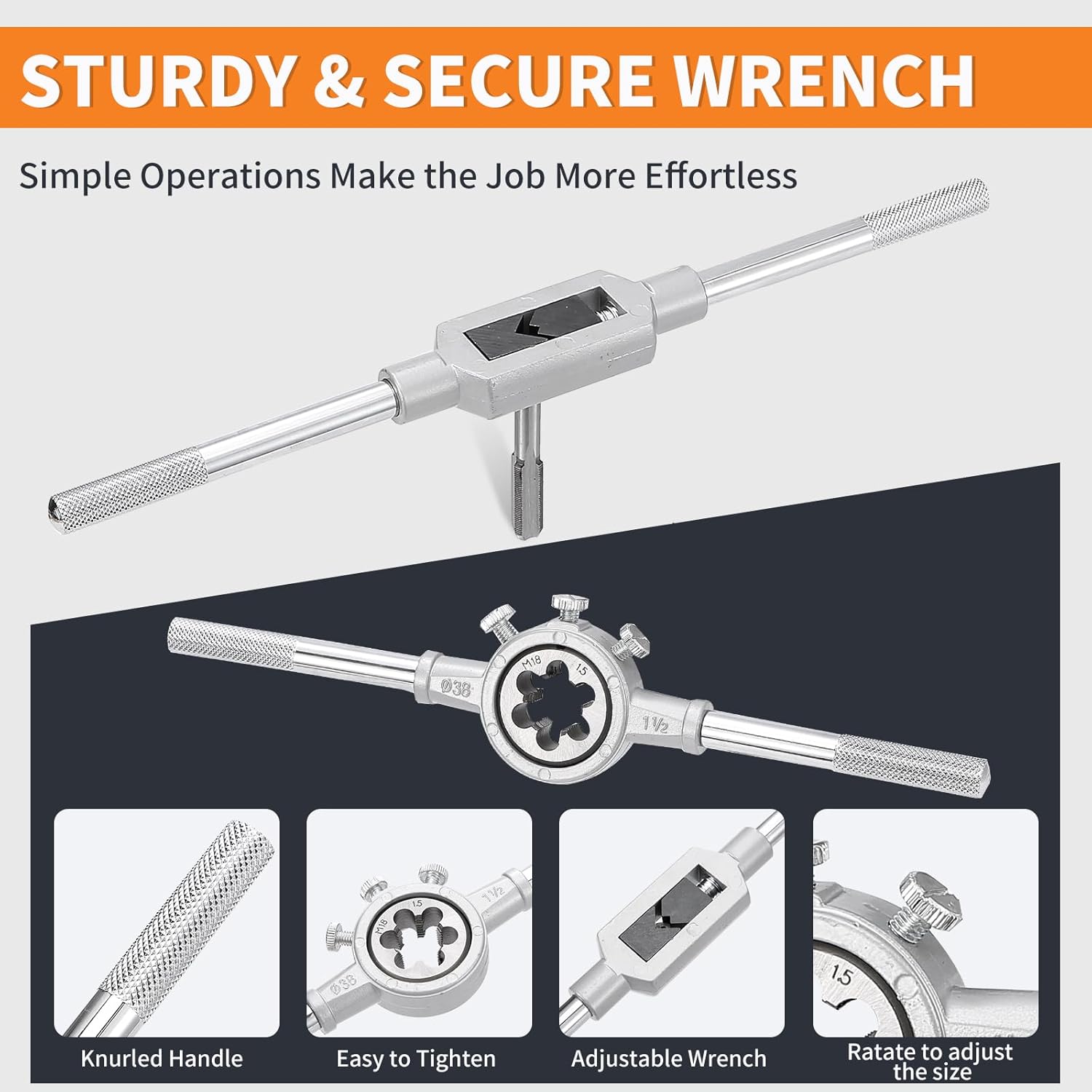 110PCS Tap and Die Set Bearing Steel Rethreading Tool Kit SAE and Metric Size M2 to M18 UNC UNF NPT Repair Tools with Complete Accessories and Storage Case for Cutting External Internal Threads