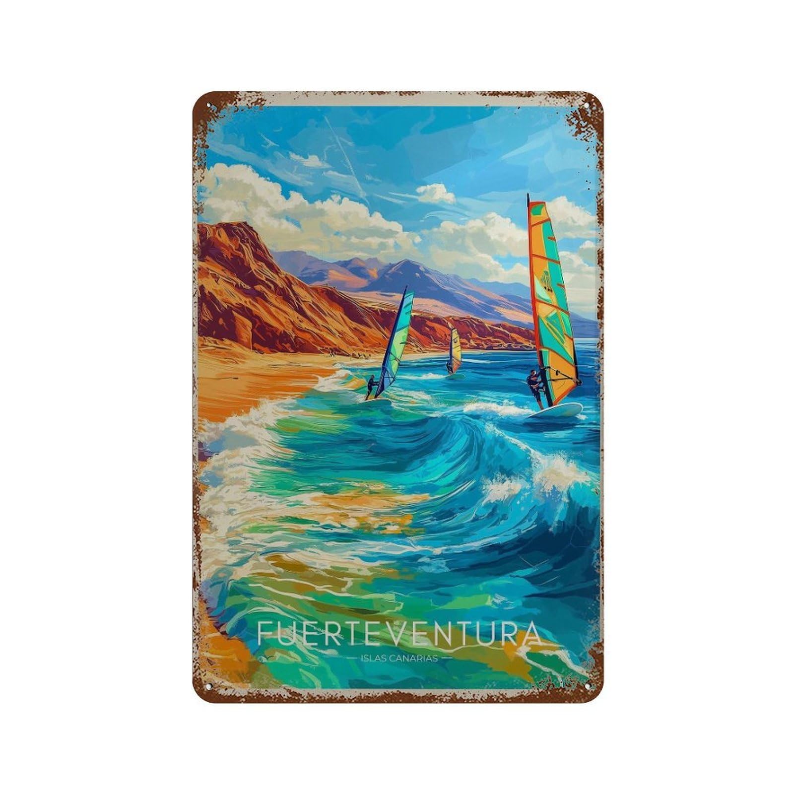 xiaoxiaoshen Fuerteventura Windsurfing Spain Travel Wall Decor Art Metal Tin Poster Modern Home Decor Art Home Bar Shop Decorations Vintage Sign 30x20cm