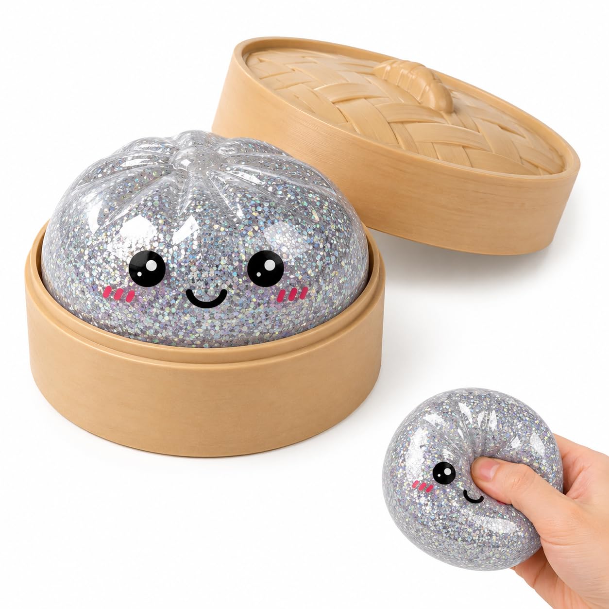 Glitter Dumpling Squishies, Emotion Stress Relief Tool For Desk Decoration And Focus Assistance, Dumpling Tool With Sparkling Silver Finish, Compact 6.5 cm Design For Office And Home Use