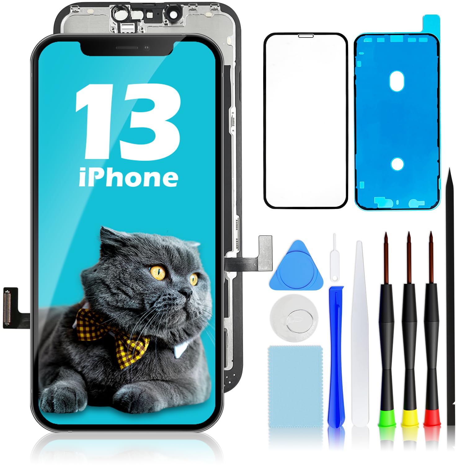 GULEEK Display per iPhone 13, 6,1" LCD Schermo Sostituzione Vetro Touch Digitizer con Kit di Strumenti di Riparazione