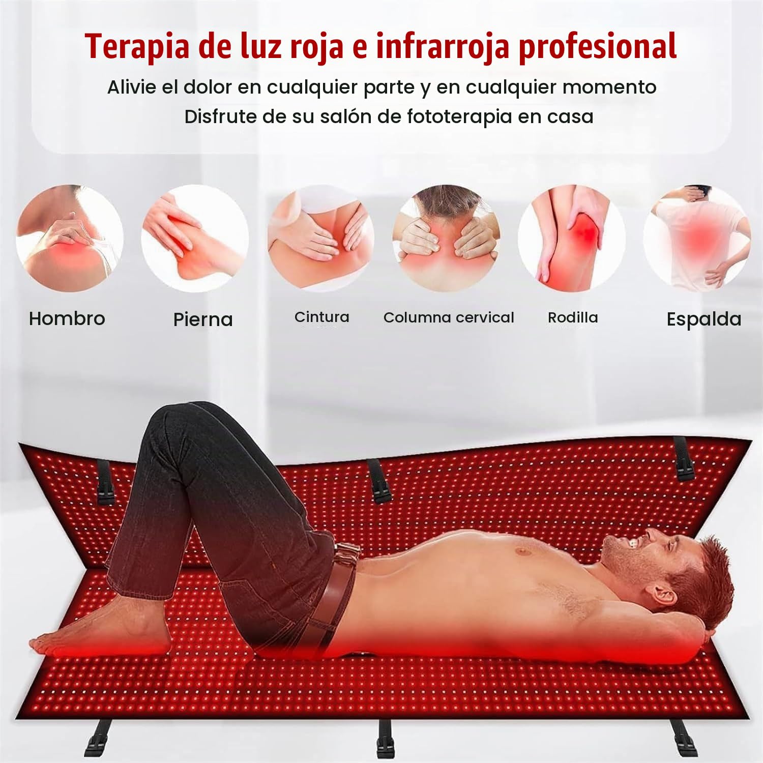 Estera De Terapia De Luz Roja De 2570 Piezas LED, Que Incluye LED Rojo De 660 Nm Y LED Infrarrojo De 850 Nm, El Controlador Ajusta El Brillo En 5 Niveles, Almohadilla Térmica De Estera De Luz Roja Par