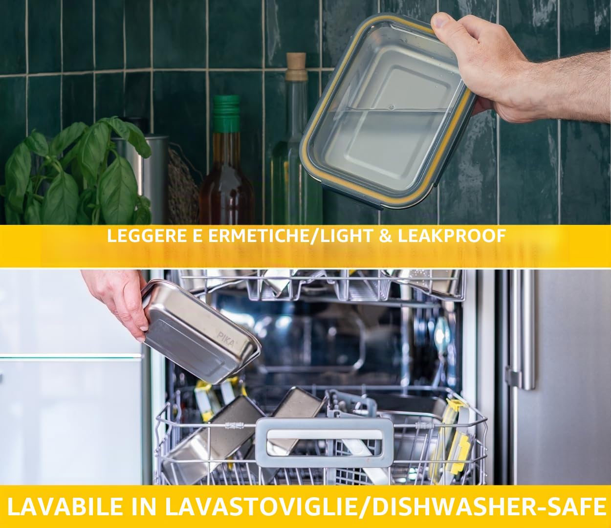 PIKA - Set di contenitori alimentari in acciaio inox - ermetico, compatibile con microonde, forno, congelatore - Batch Cooking (Set per Batch Cooking)