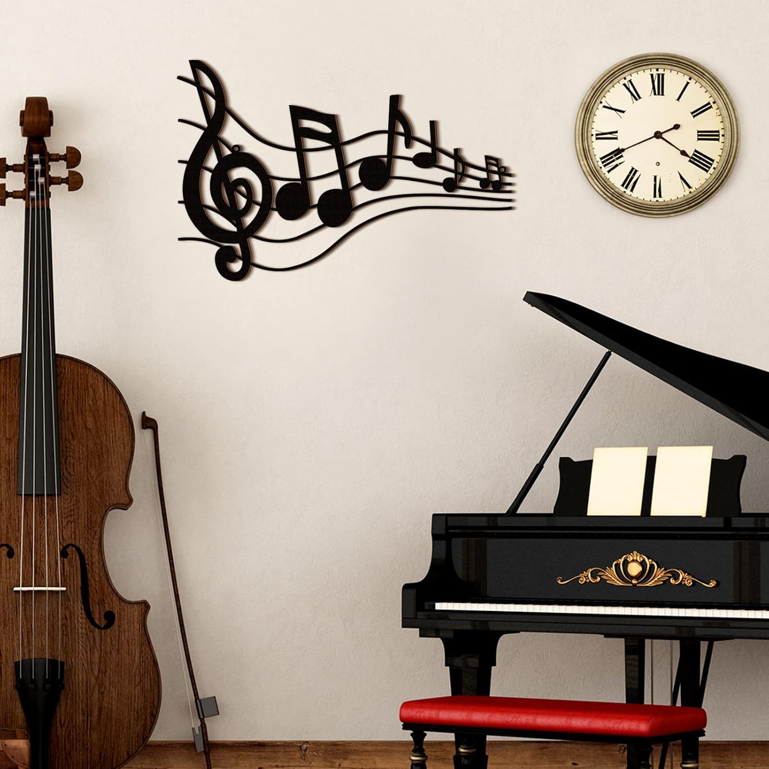 Yulejo Black Music Notes Wall Decor Musical Art Decoration Vintage Treble Clef Wall Hanging Sign for Home Studio Living Room Bedroom Birthday Party - Image 2