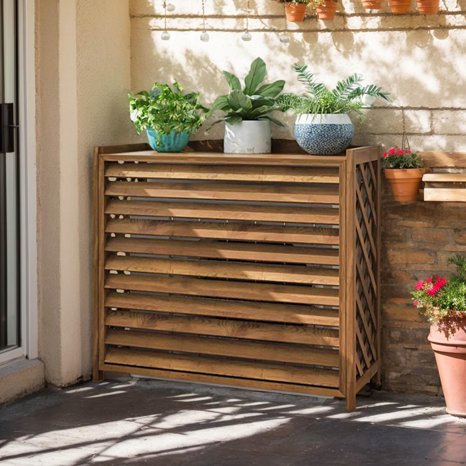 Copri Condizionatore Da Esterno Legno Anti-Corrosione Impermeabile Protezione Solare Portavaso Da Balcone 110x50x85cm