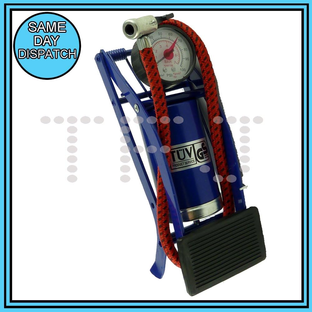 NEW SINGLE BARREL FOOT PUMP PORTABLE EASY ATTACHMENTS TO ALL TYRES