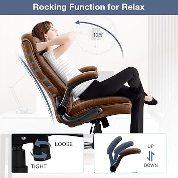 Big and Tall Fabric Office Chair 400lbs High Back Executive Computer Desk Chair with Flip Up Armrest, Breathable Fabric Adjustable Height Ergonomic Home Office Heavy Duty