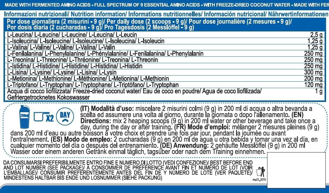 YAMAMOTO Nutrition, Essential AMINO POWDER 200 gr, Integratore Amminoacidi Essenziali Fermentati e Ramificati BCAA 4:1:1, Integratore per Sportivi, Gusto Arancia