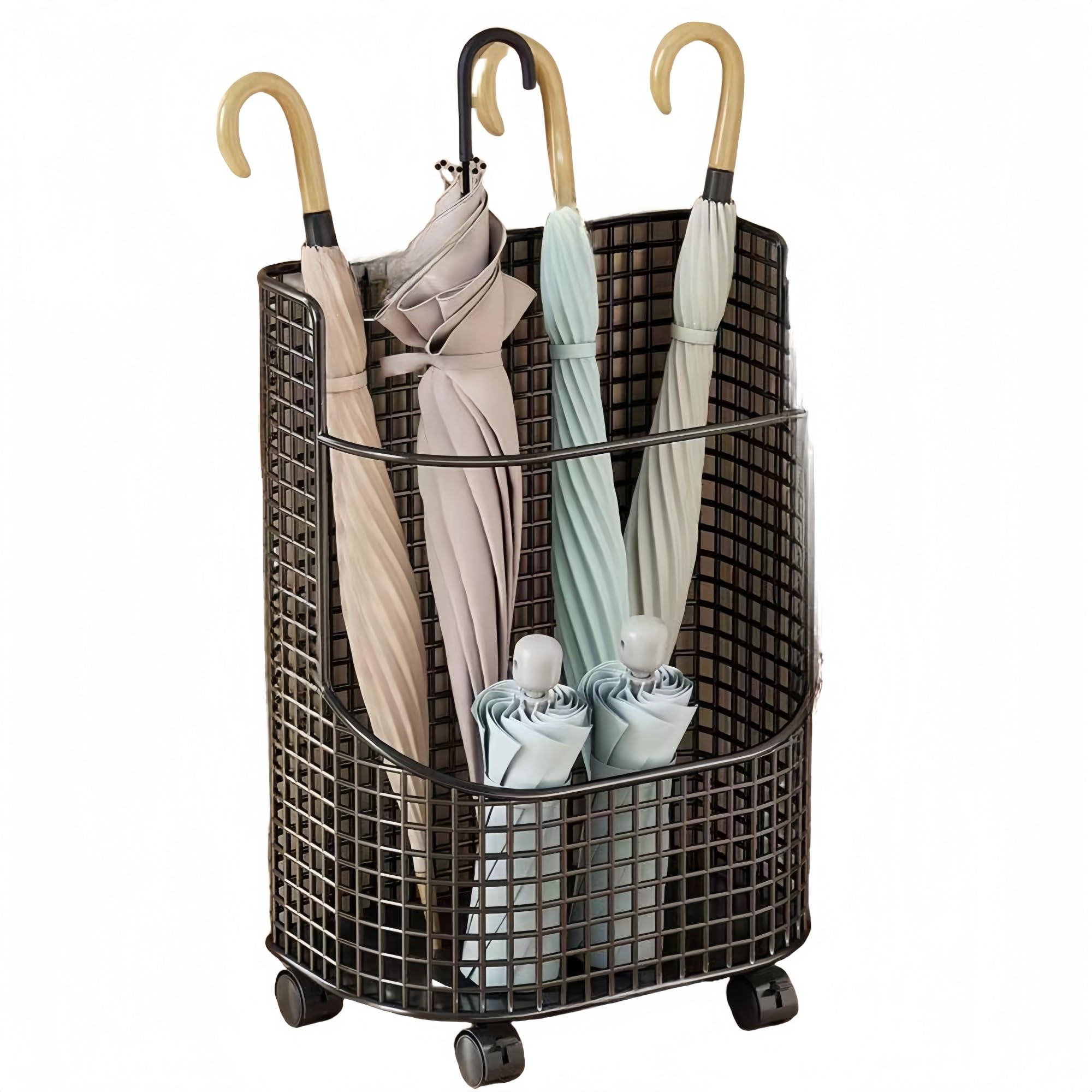 Porte-parapluie noir en métal multifonctionnel pour canne et vestiaire