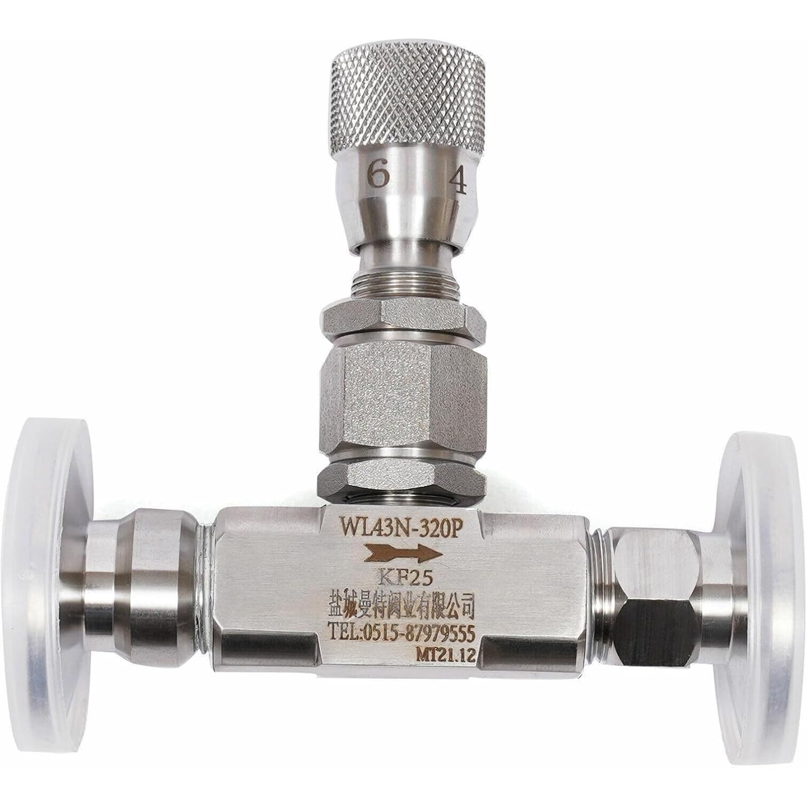 Válvula de aguja de vacío, controlador regulador de flujo de micrometría para agua, gas, aceite, válvula de aislamiento de acero inoxidable 304, ajuste KF40