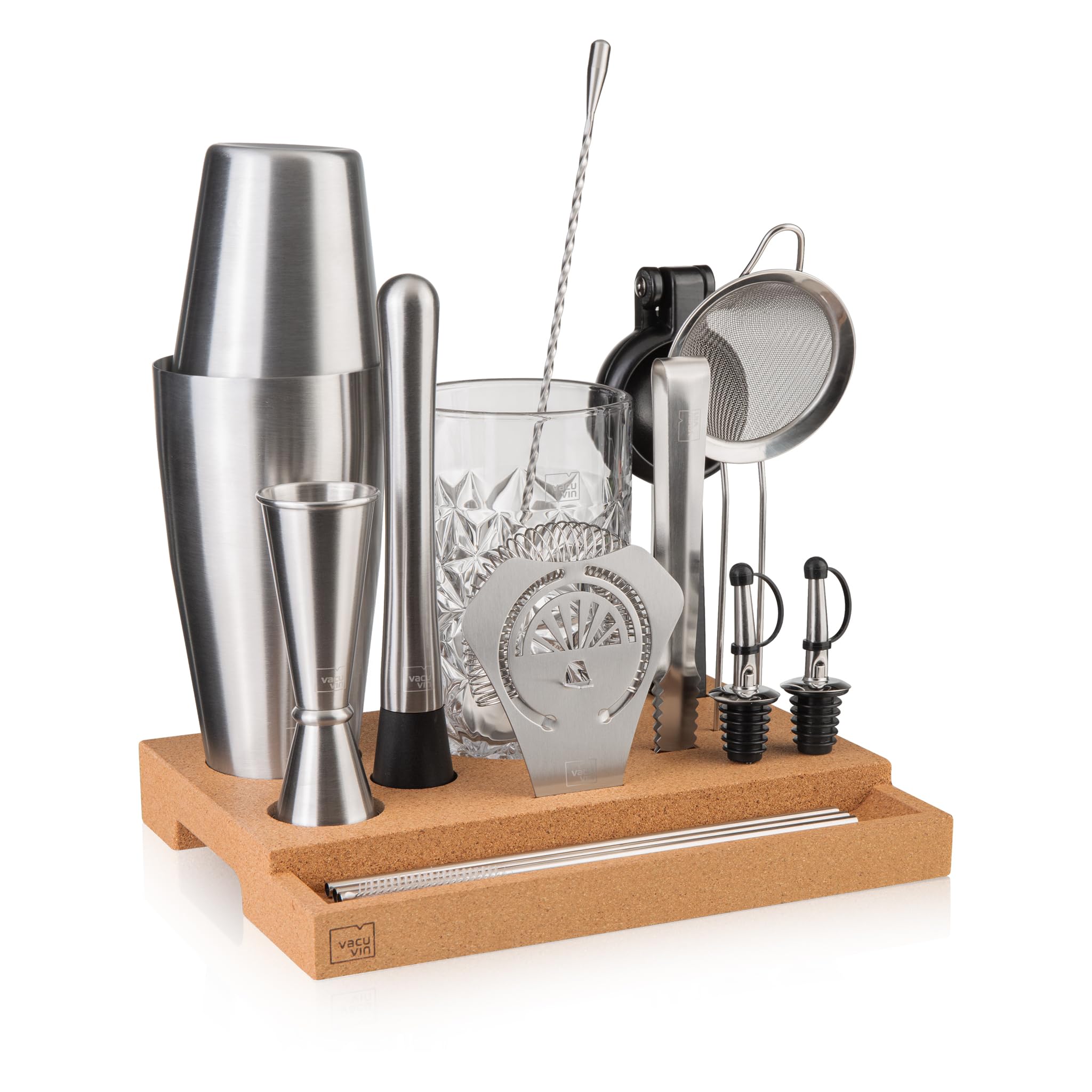 Vacu Vin Cocktail Set – Master 16-Piece Bartender Kit – Bar in a Box with Shaker, Knife, Jigger, Strainer & Tools – Compact Home Bar Set – Dishwasher Safe Professional Barware