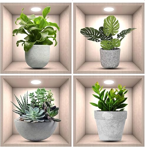 Calcomanías creativas 3D de pared de plantas verdes, calcomanías de pared creativas para bricolaje, despegar y pegar, calcomanías adhesivas de pared