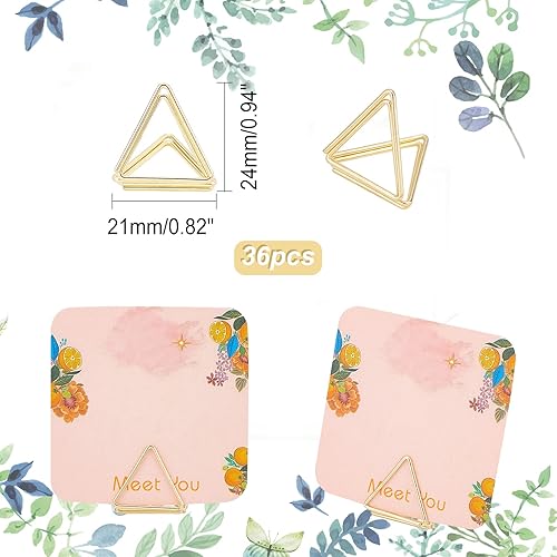 Miniatura 2 de OLYCRAFT 36 portatarjetas de lugar, bonitos portatarjetas de mesa, forma triangular, soporte para números de mesa de boda, soporte de fotos doradas,
