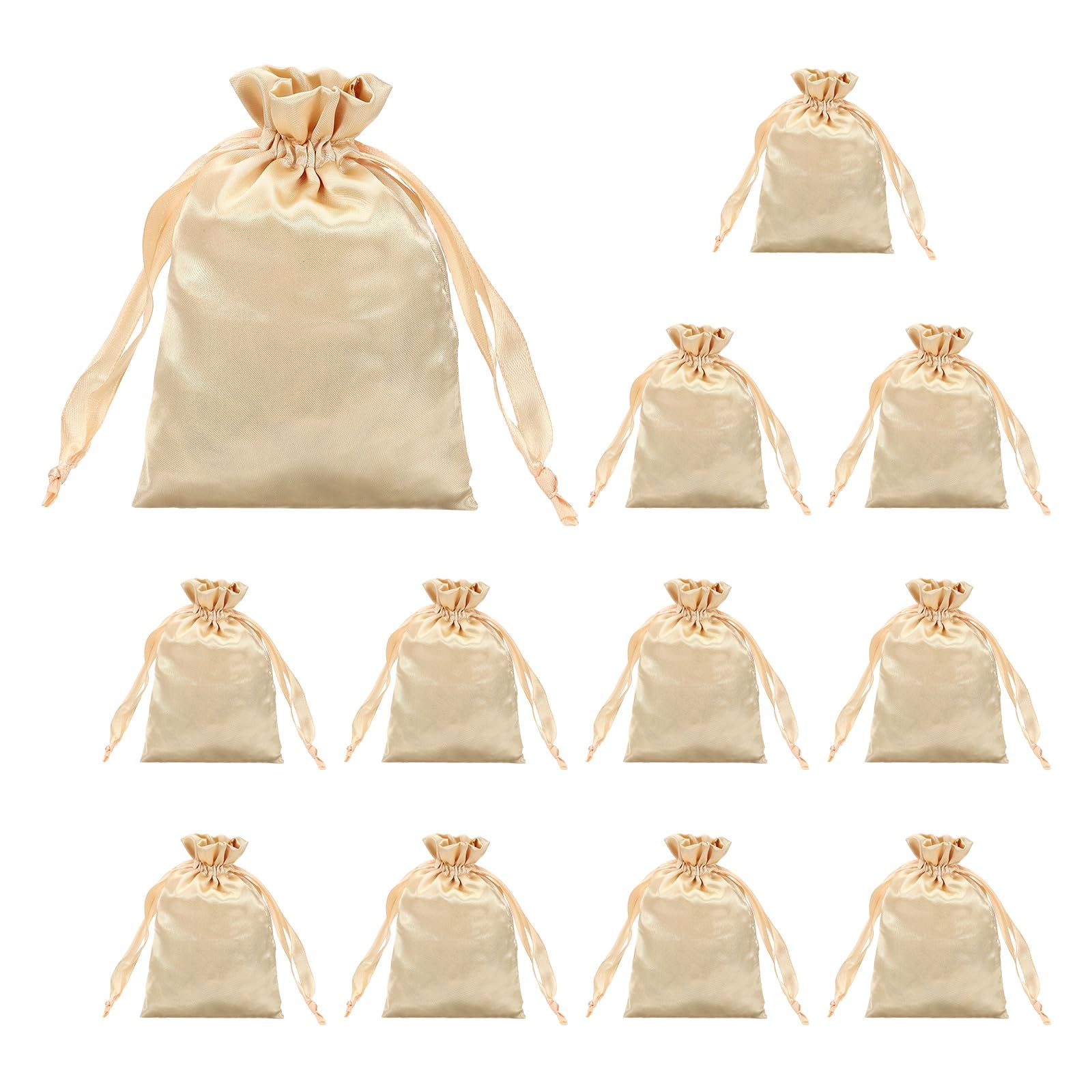 sourcing map 12 Pcs Satin Gift Bags with Drawstring, 5.1" x 7.1" Party Favor Bags Wedding Favor Bags Jewelry Drawstring Pouch Mini Gift Wrap Bags for Wedding Birthday Candy, Champagne Gold
