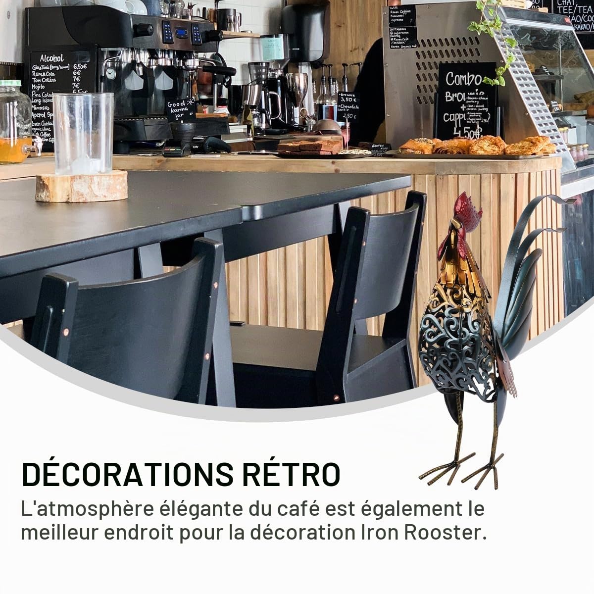 Cabilock Figurine de Coq Décorative 1 Pièce en Fer, Style Rétro Délicat