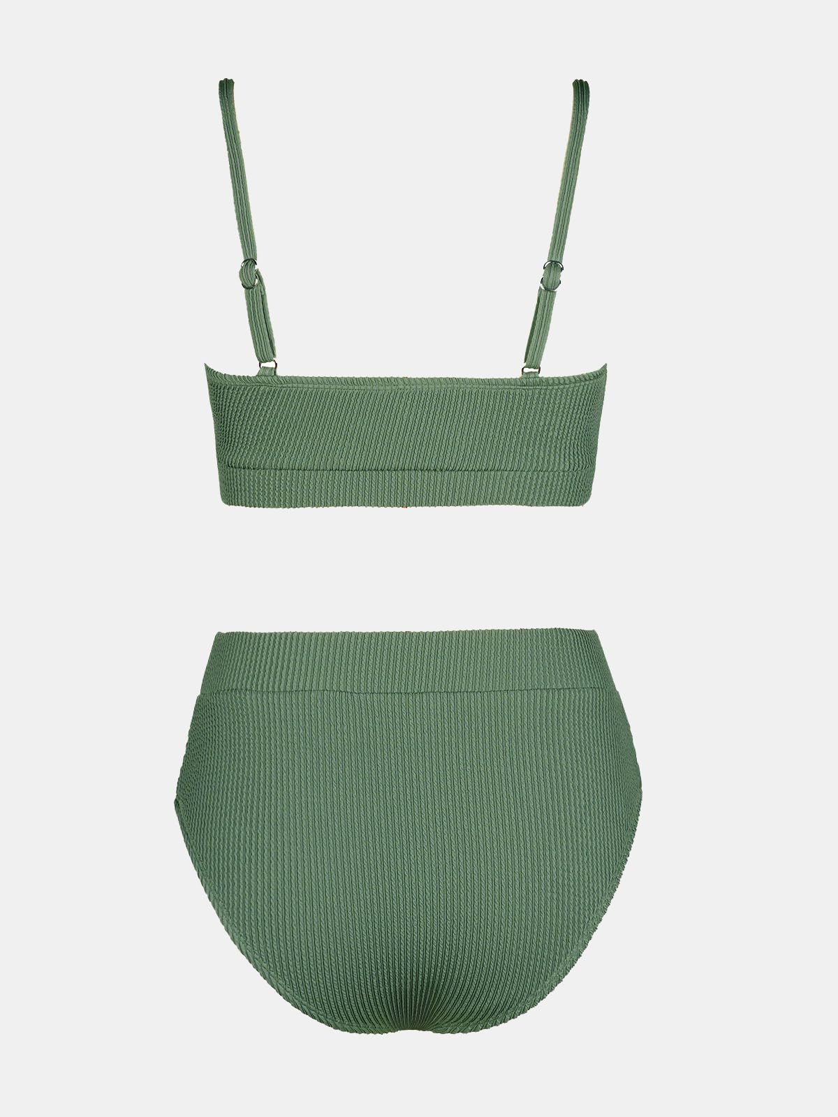 CUPSHE Ensemble bikini deux pièces en tissu texturé pour femme, avec taille haute, col rond et bretelles spaghetti réglables