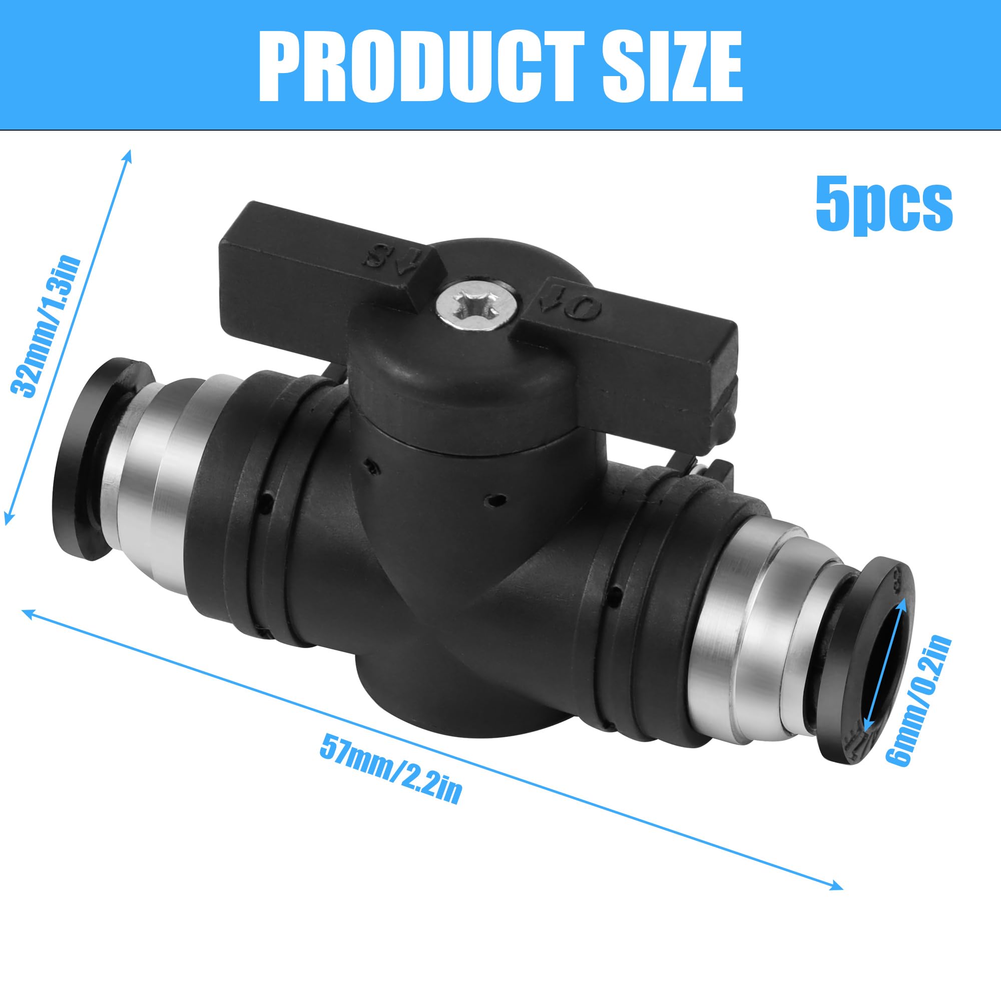 3 Stück Pneumatik Steckverbinder 6mm - Kugelhahn Mit Absperrhahn - Druckluft Schnellanschluss