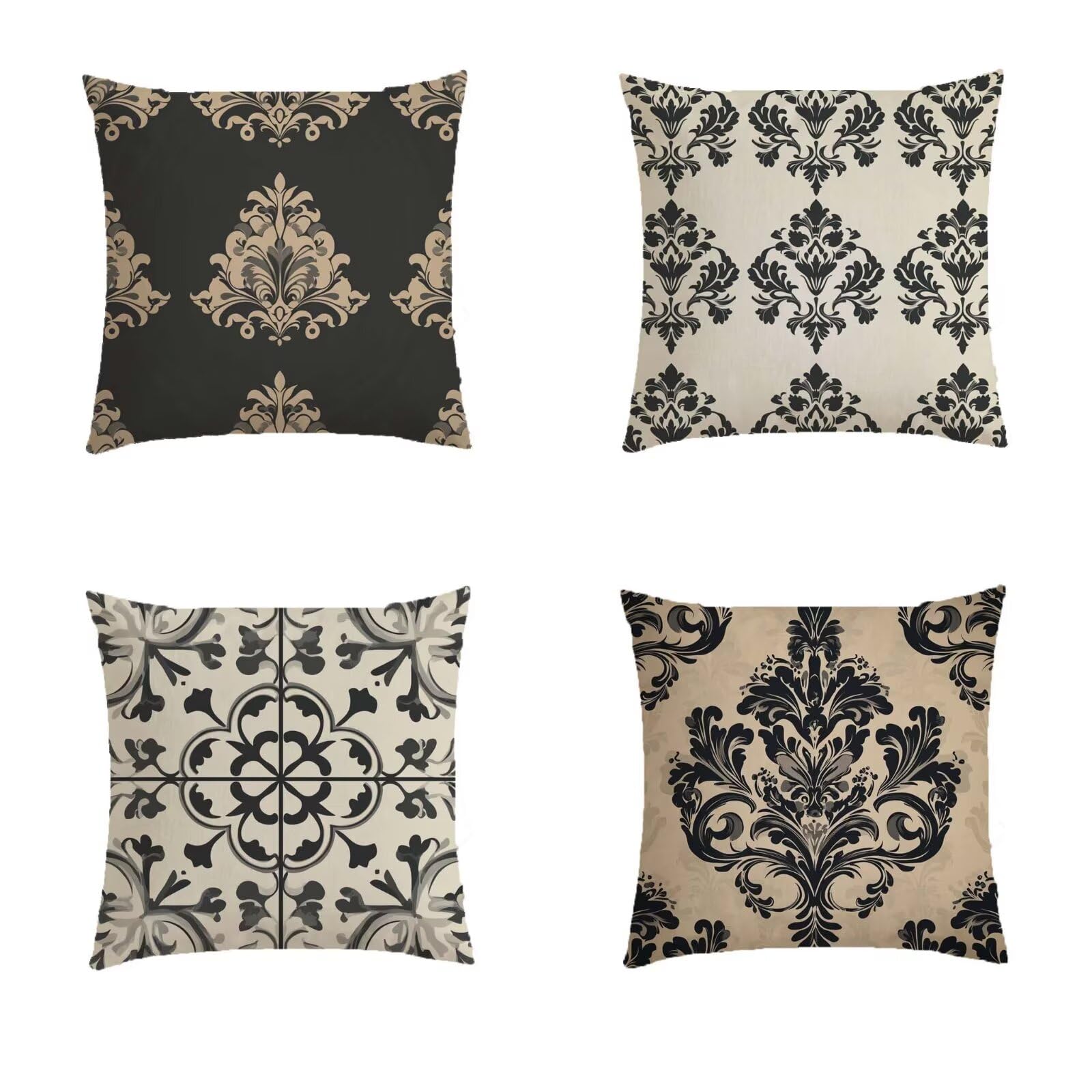 Housse de coussin 80x80cm haut de gamme aspect lin avec impression double face lot de 4