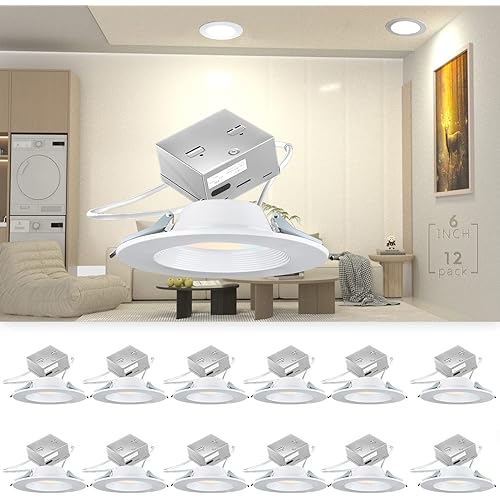 bulbeats 12Pack LED Recessed Lighting 6 Inch, 3000K/4000K/5000K Selectable Canless 6 inch LED Recessed Light Fixture, Dimmable 6in Pot Lights,12W 1200LM CRI90 Directional Ceiling Light -IC Rated