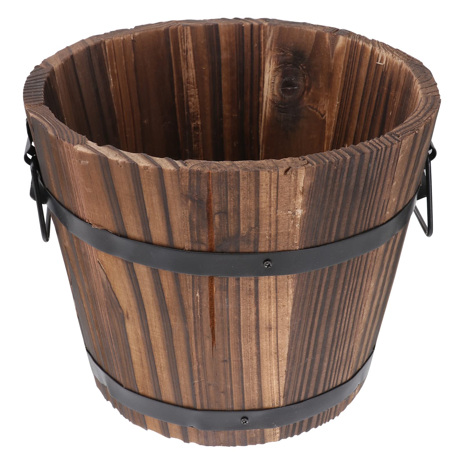 Yardwe Wooden Round Barrel Planter, Wooden Bucket Barrel Planter, Rustic Flower Planters Pots Boxes Container with Drainage Holes for Indoor Home Decor Small Plants, Brown