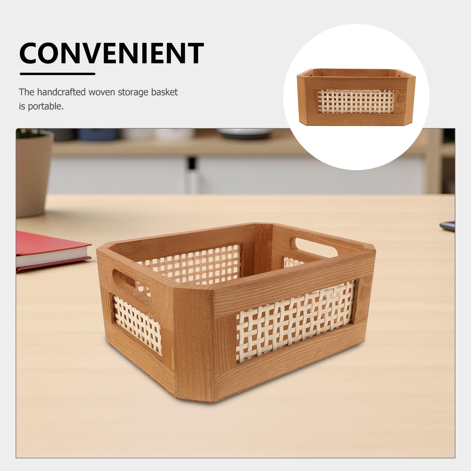TOYANDONA Pudełko do przechowywania w stylu retro: Naturalnie tkany organizer na biurko – dekoracyjny organizer na drobiazgi, książki, butelki szamponu, 9,8" x 7,8" x 3,9&;