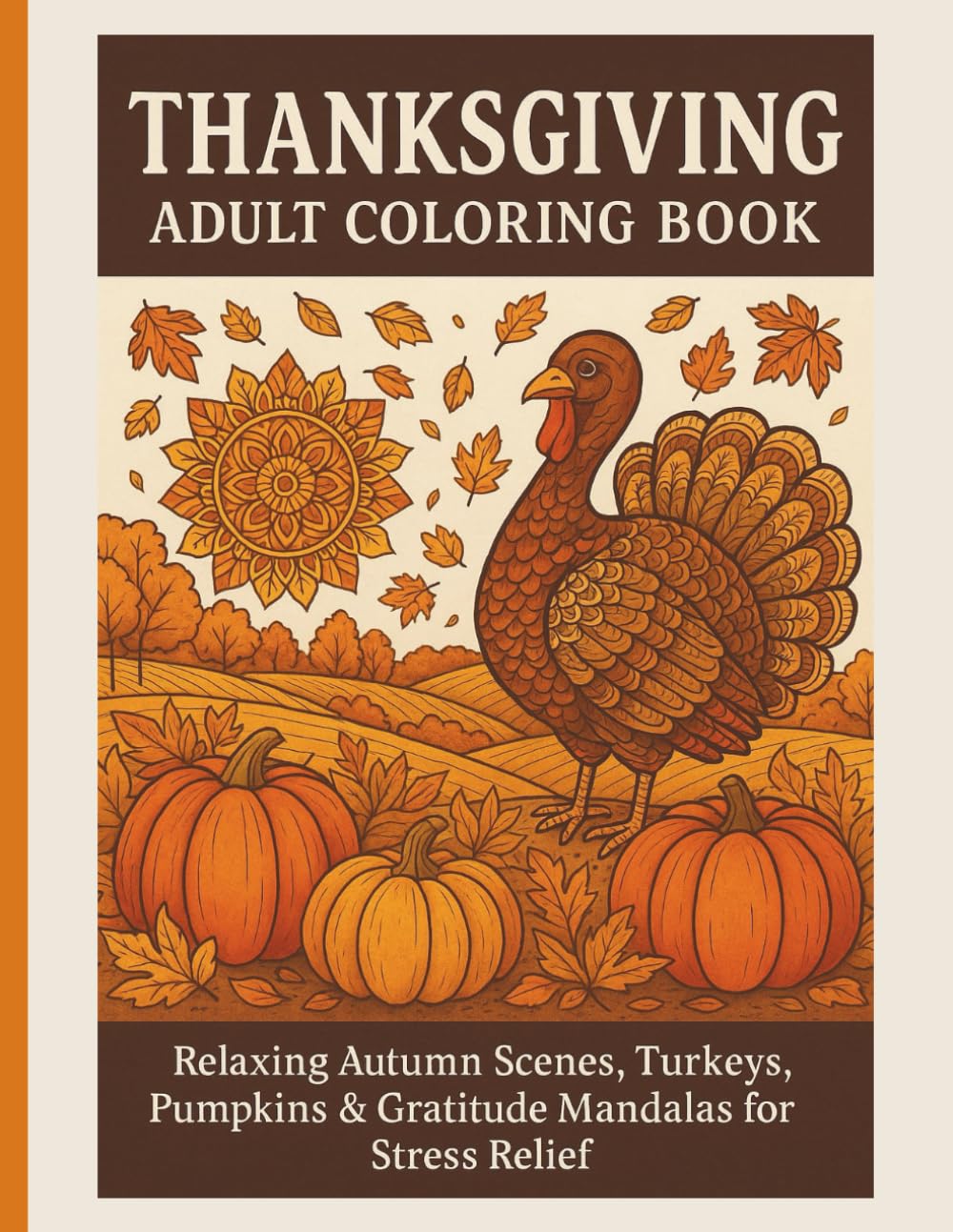 Thanksgiving Adult Coloring Book: Relaxing Autumn Scenes, Turkeys, Pumpkins & Gratitude Mandalas for Stress Relief