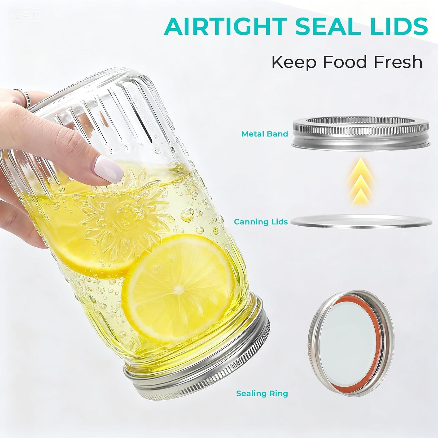CycleMore Wide Mouth Mason Jars 32oz, 12Pack Glass Canning Jars with Metal Airtight Lids and Bands, 1Quart Large Food Canister forJam Making, Pantry Organization & Party Decor