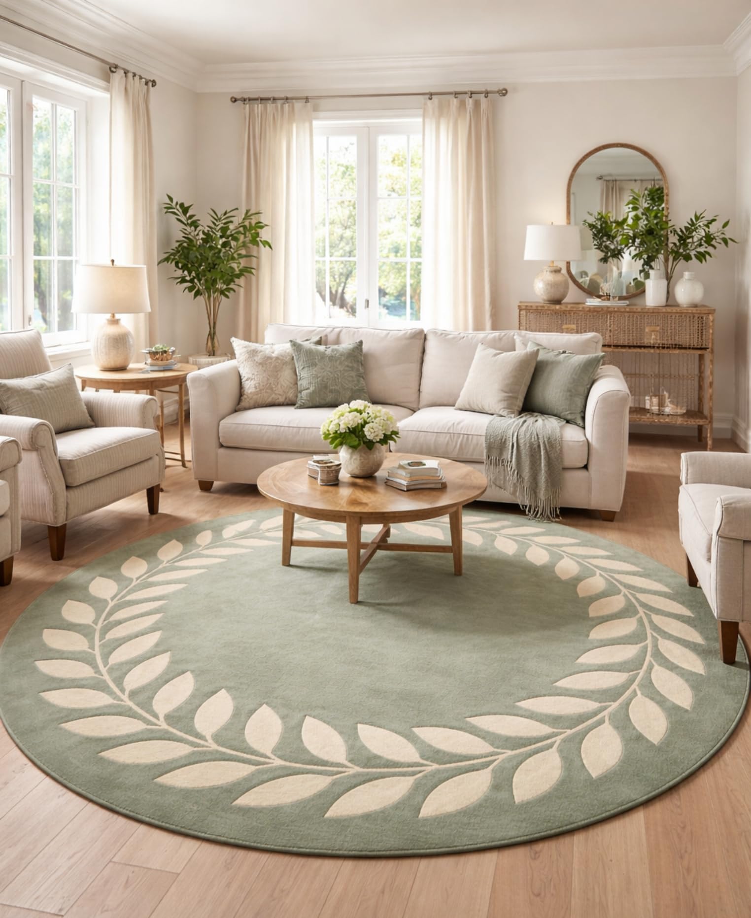 Hand Tufted Round Modern Area Rug for livingroom, Bedroom, Kitchen and Hall Size (Green/B67, 4' x 4' Feet, Round), [121.92x121.92 cm. ]-image-9