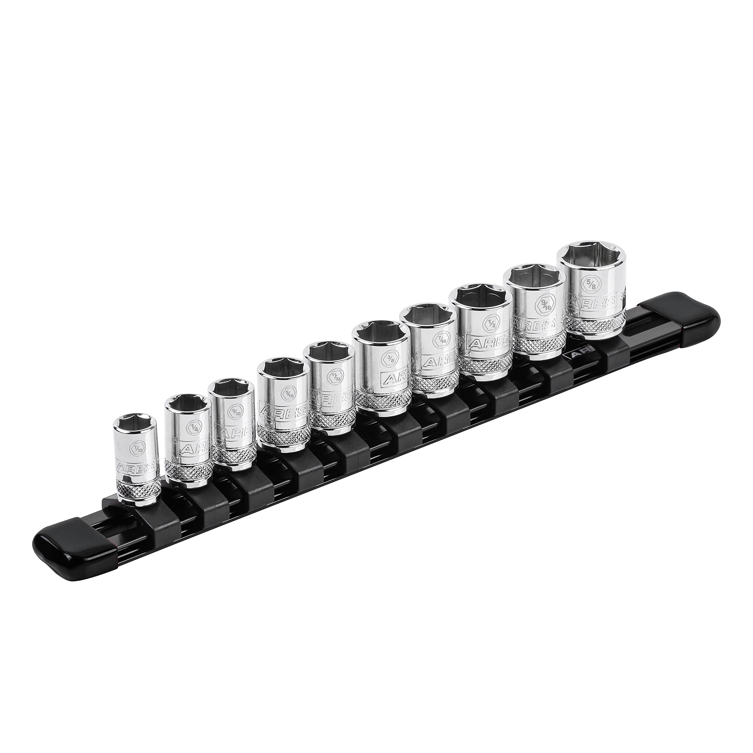 ARES60074-1/4-Inch Drive Black 9.84-Inch Socket Organizer - Aluminum Rail Stores up to 10 Sockets and Keeps Your Tool Box Organized
