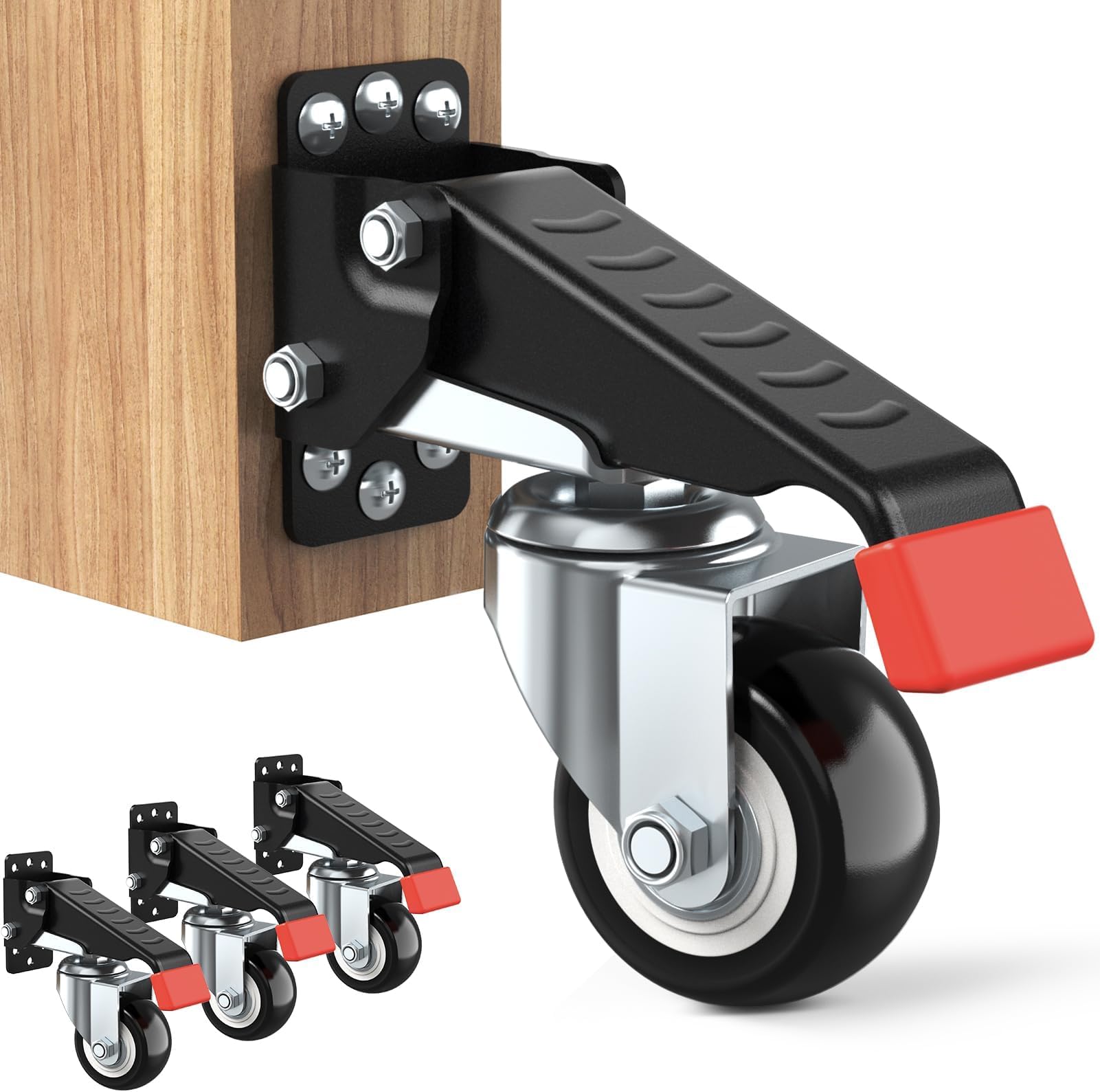 SPACEKEEPER Workbench Casters kit 300KG - 4 Heavy Duty Retractable Caster Wheels Designed for Workbenches Machinery & Tables, Install Template Included