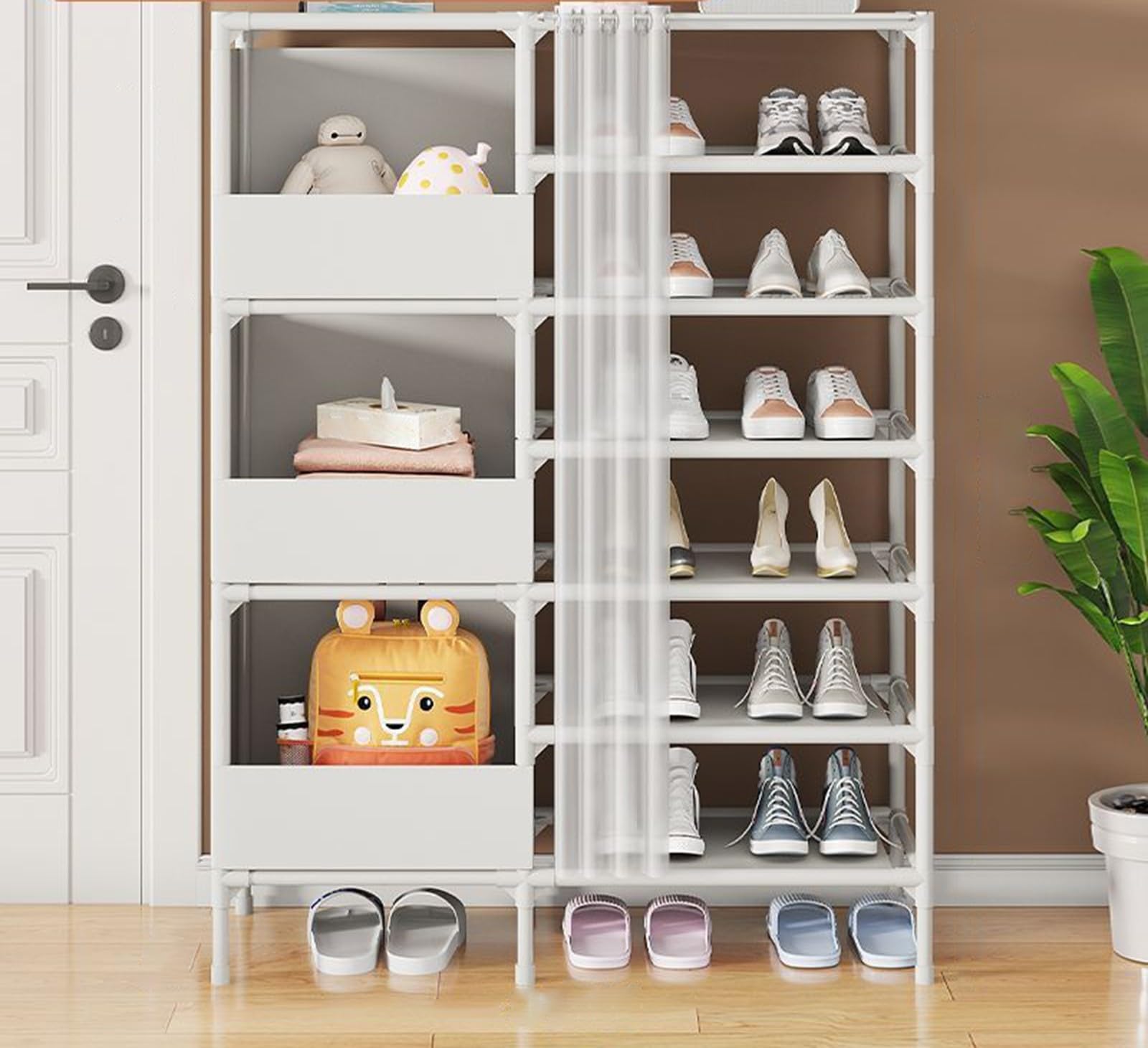 Staubdichtes Schuhregal mit Stofftasche, Eingangsbereich, Schuhregal aus Karbonstahl, für Flur, Schlafzimmer, Innen- und Außenbereich, Aufbewahrungslösungen