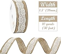 Vista 2 de HUIHUANG Cinta de arpillera con cinta de encaje con cable, cinta de arpillera de yute de encaje blanco para coronas, manualidades rústicas, lazos