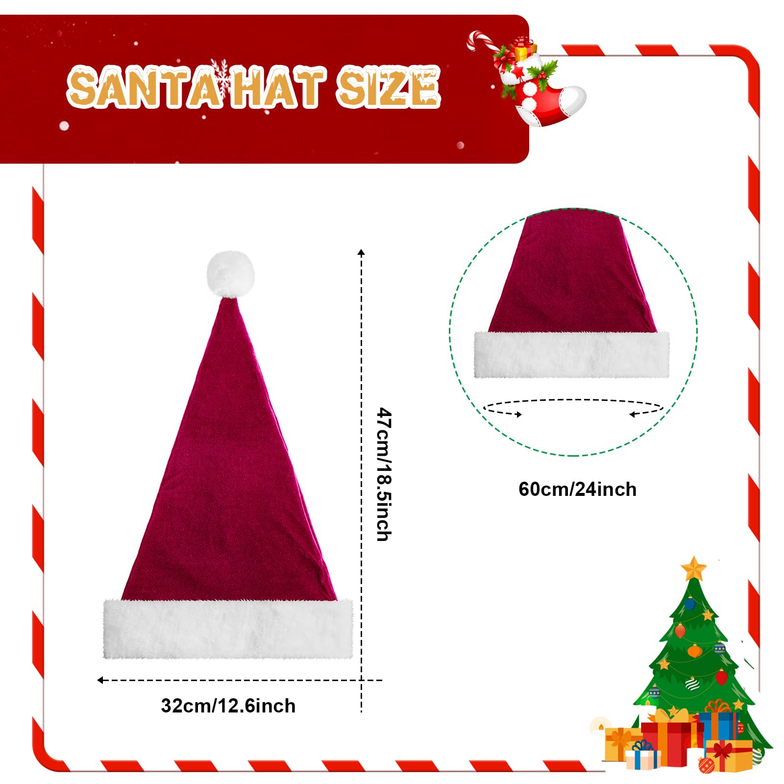 4 sombreros de Navidad para adultos, sombrero de Papá Noel con ala de felpa, sombreros de Navidad de terciopelo grueso para mujeres y hombres, accesorio de fiesta de vacaciones