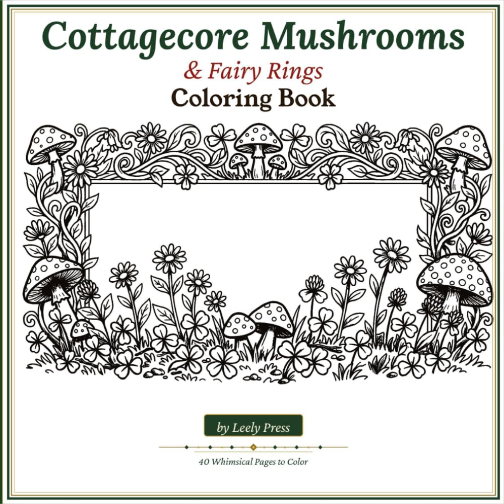 Cottagecore Mushrooms & Fairy Rings Coloring Book: 40 Bold & Easy Coloring Pages of Cozy Mushrooms, Fairy Rings, Woodland Creatures and Enchanted Forest Scenes for Adults and Teens
