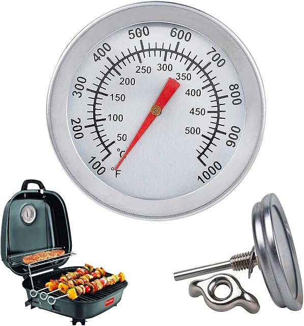 BBQ Thermometer Gauge Stainless Steel Smoking Temp Gauge Grill Smoker Pit Thermostat with Analog Dial Scale Charcoal Wood Smoker Temp Gauge